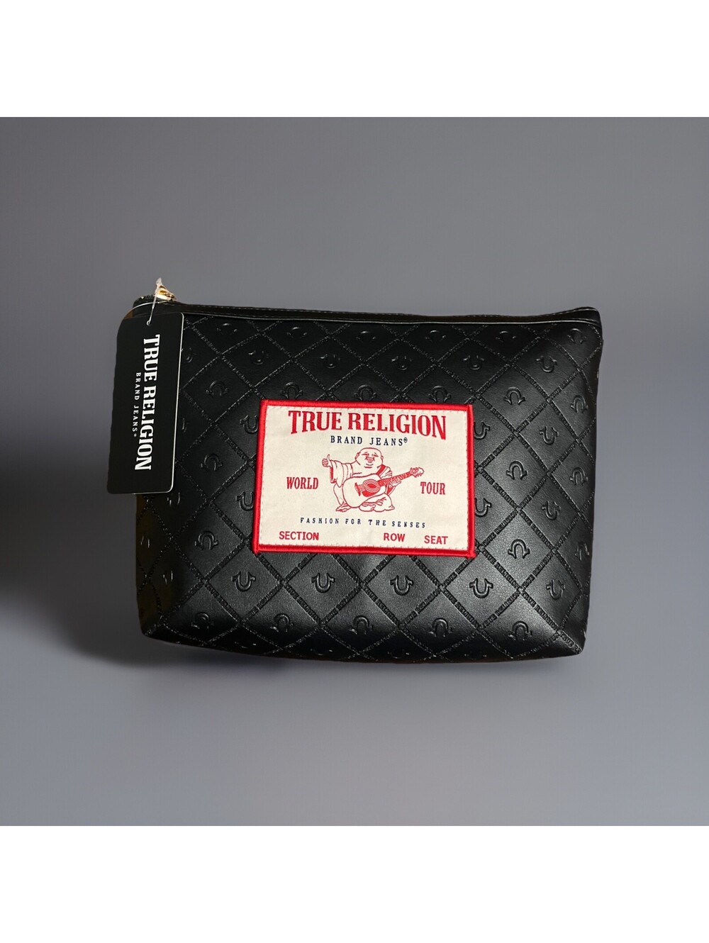 True Religion Black Faux Leather W/ Gold Tone Cosmetic/Toiletry/Travel Bag NWT